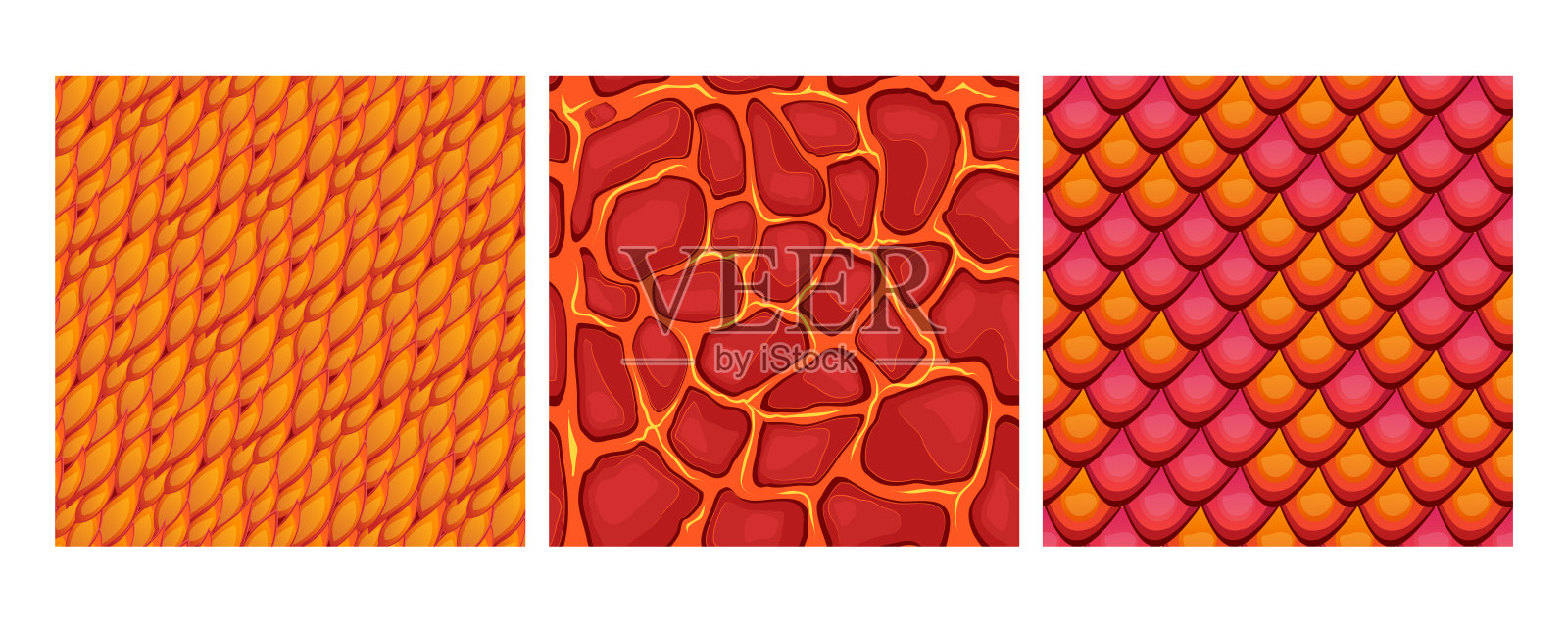 卡通颜色不同的龙皮背景集。向量插画图片素材