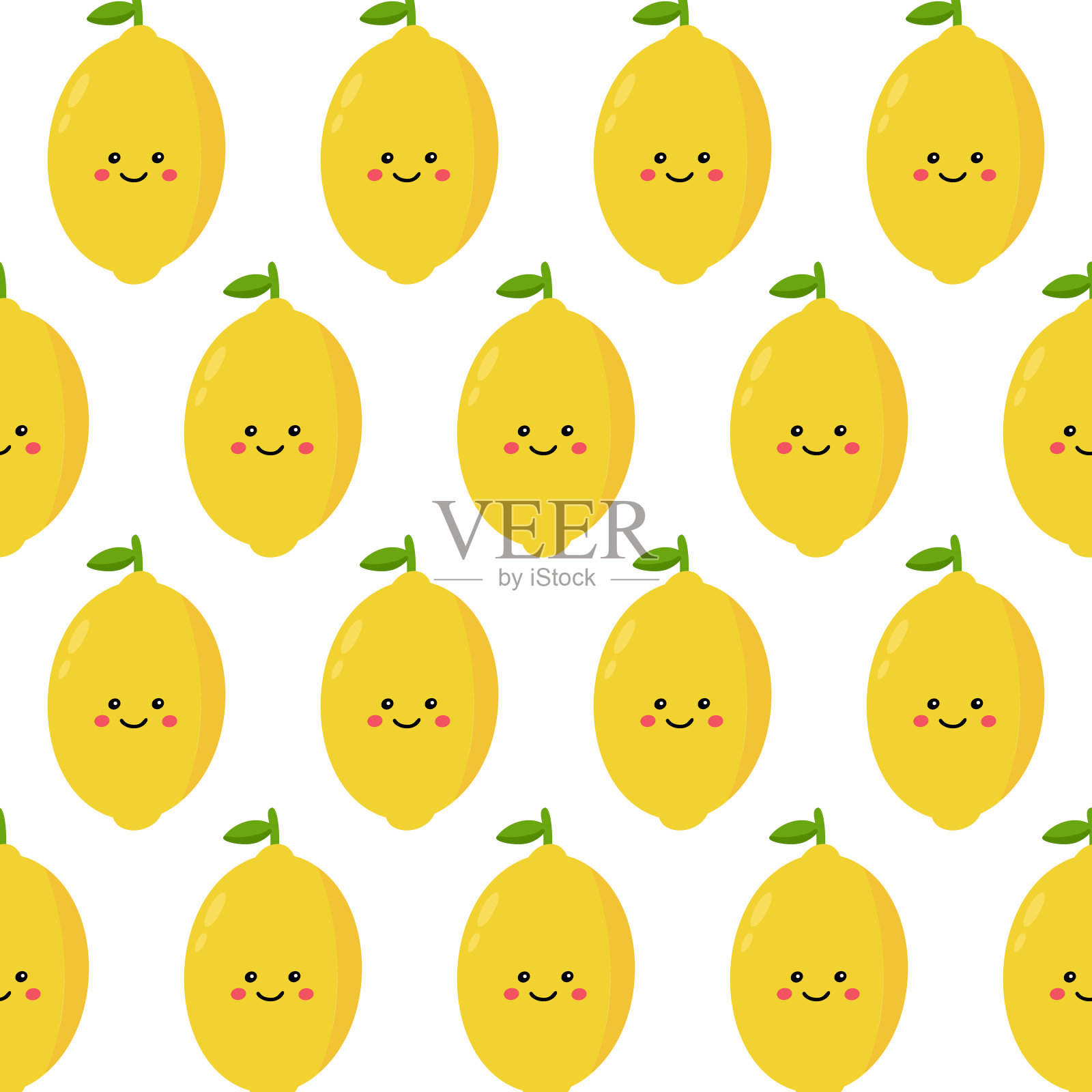 柠檬水果无缝图案矢量插图。简单可爱的人物背景。插画图片素材