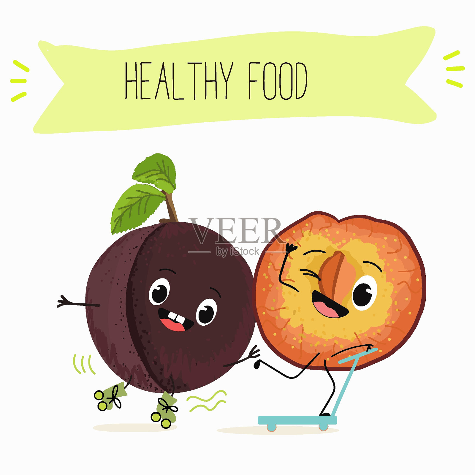 可爱的卡通樱桃树人物与不同的活动。平面矢量插图，有趣的水果。有机食品。插画图片素材