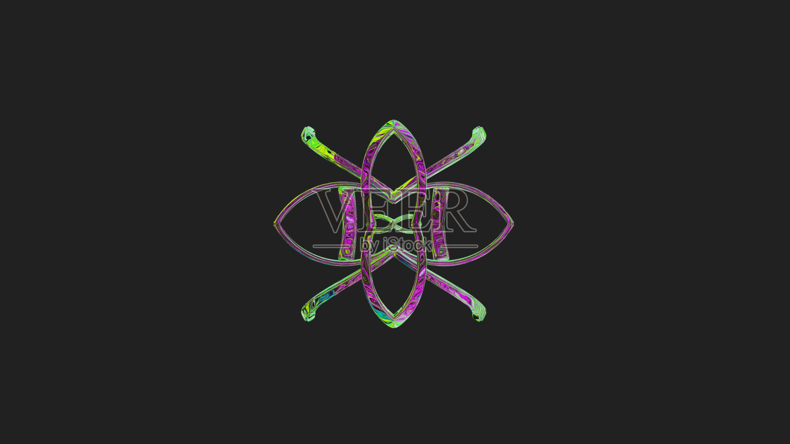 中央放置弯曲和非常丰富多彩的艺术多层纹理抽象对称形状-三维插图照片摄影图片