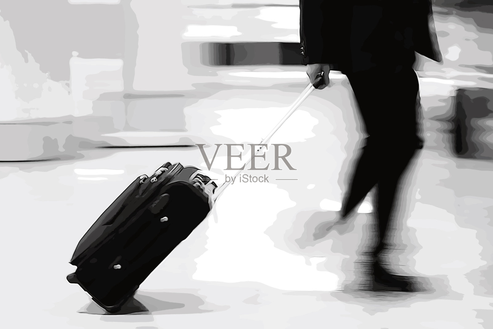 旅行家拉行李的版画风格插画图片素材