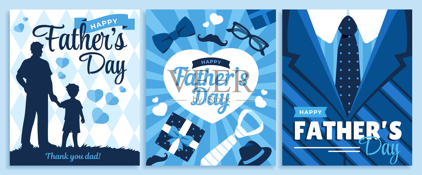 矢量集快乐的父亲节海报插画图片素材