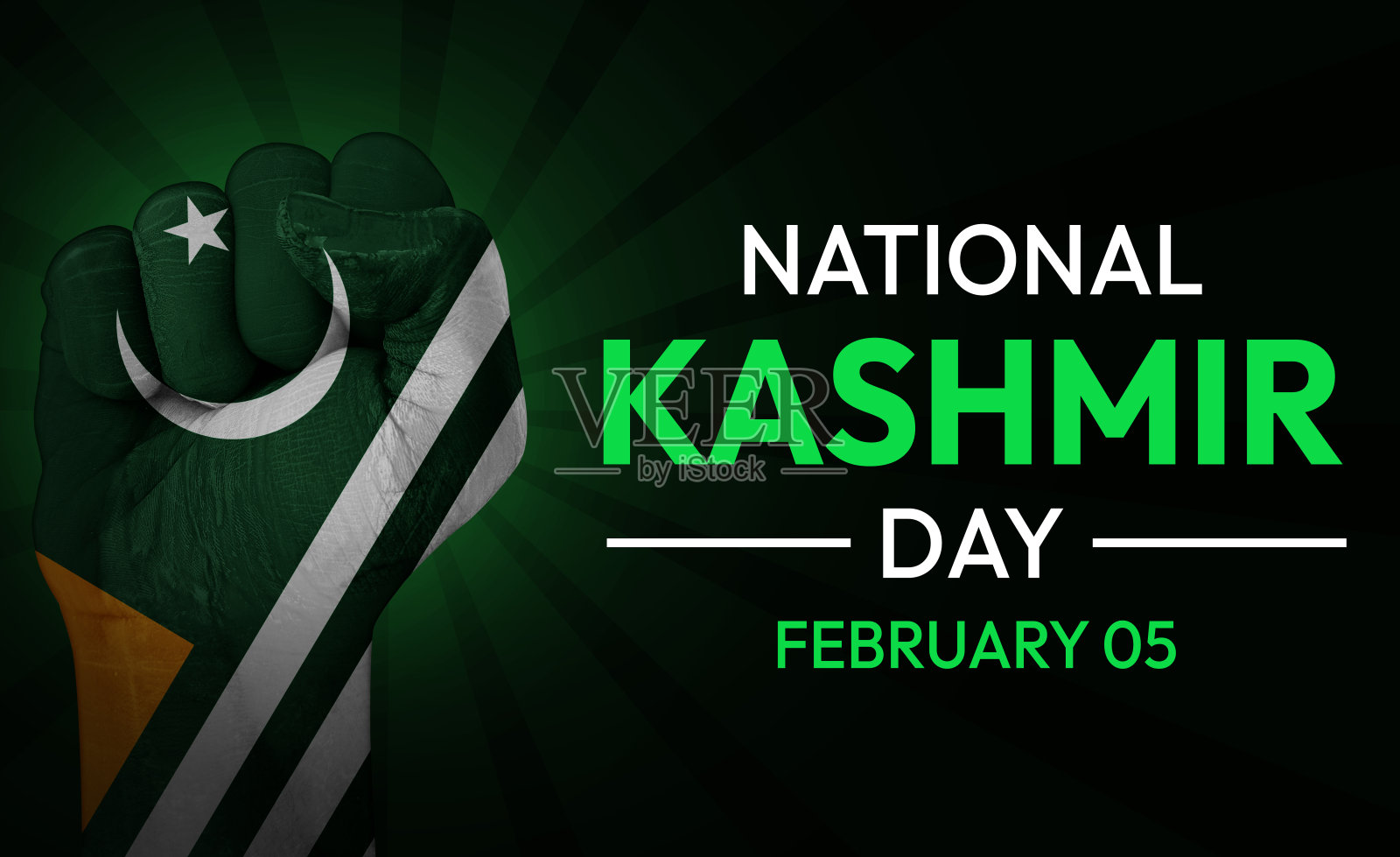 国家克什米尔日壁纸与彩绘拳头和排版在一边。克什米尔日背景照片摄影图片