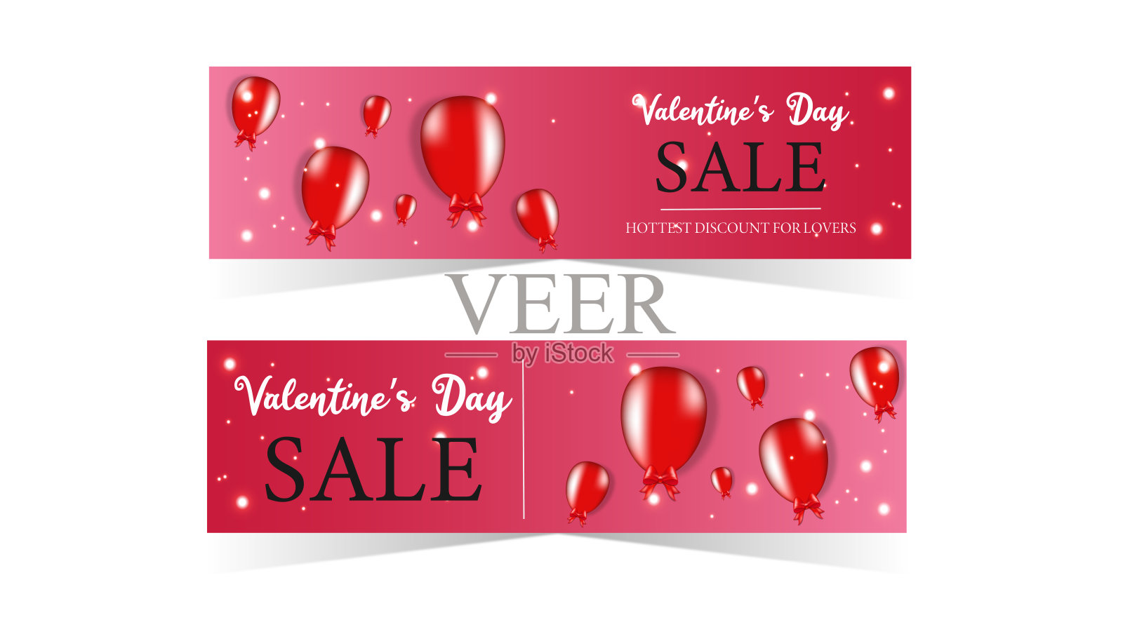 白色背景上的情人节促销粉色宣传单，白色背景上的情人节banner插画图片素材