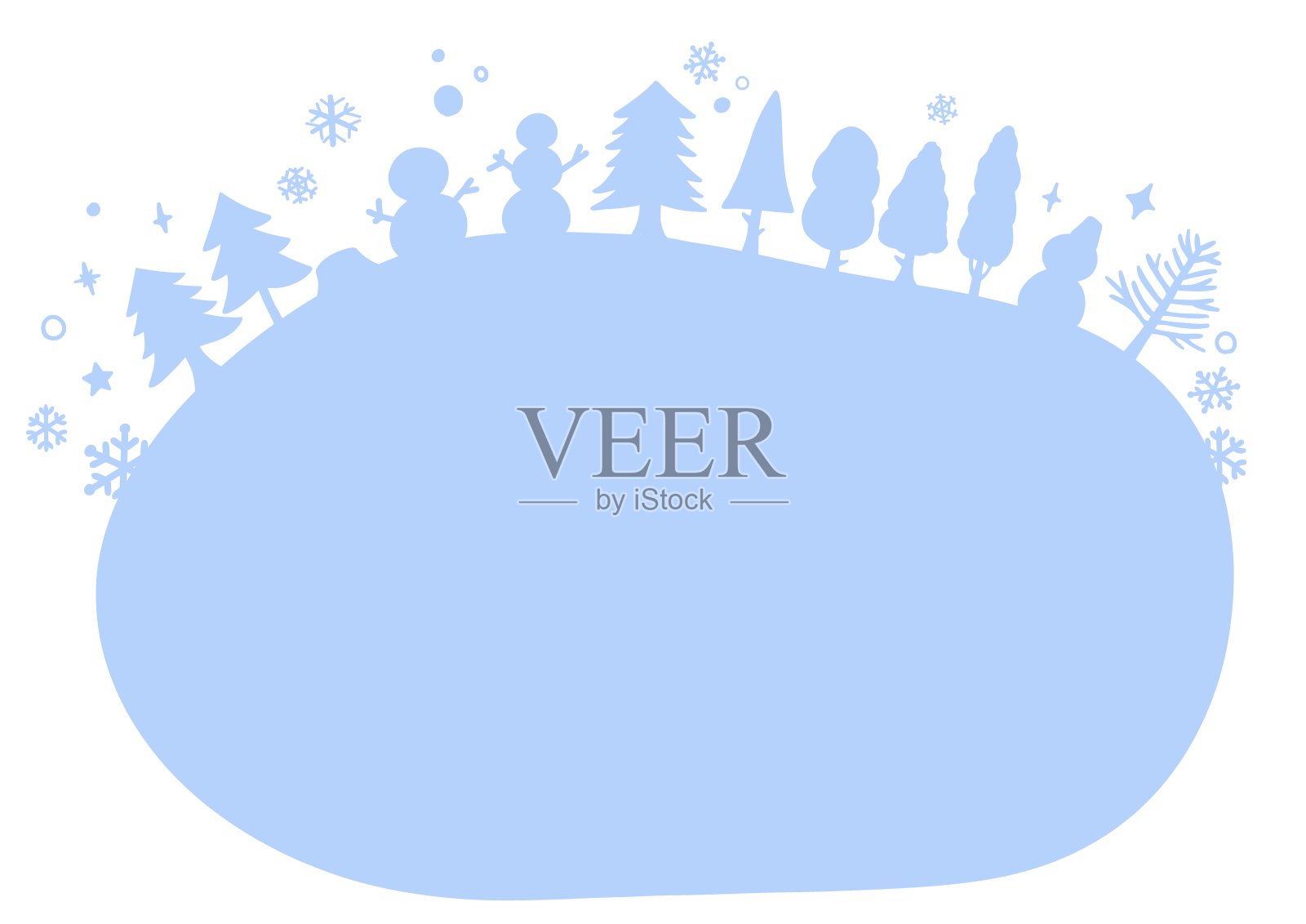 蓝色的冬季景观剪影背景，可爱的手绘插图插画图片素材