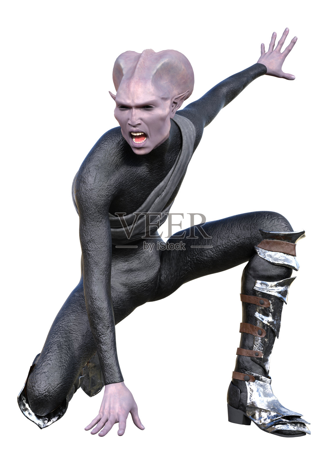 3D渲染幻想外星人在白色照片摄影图片