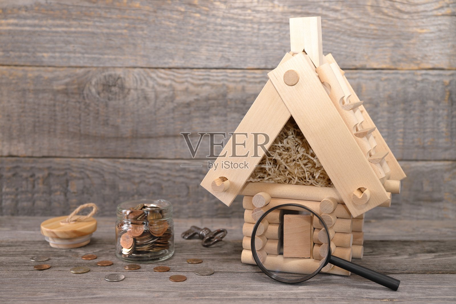 小木屋模型。照片摄影图片