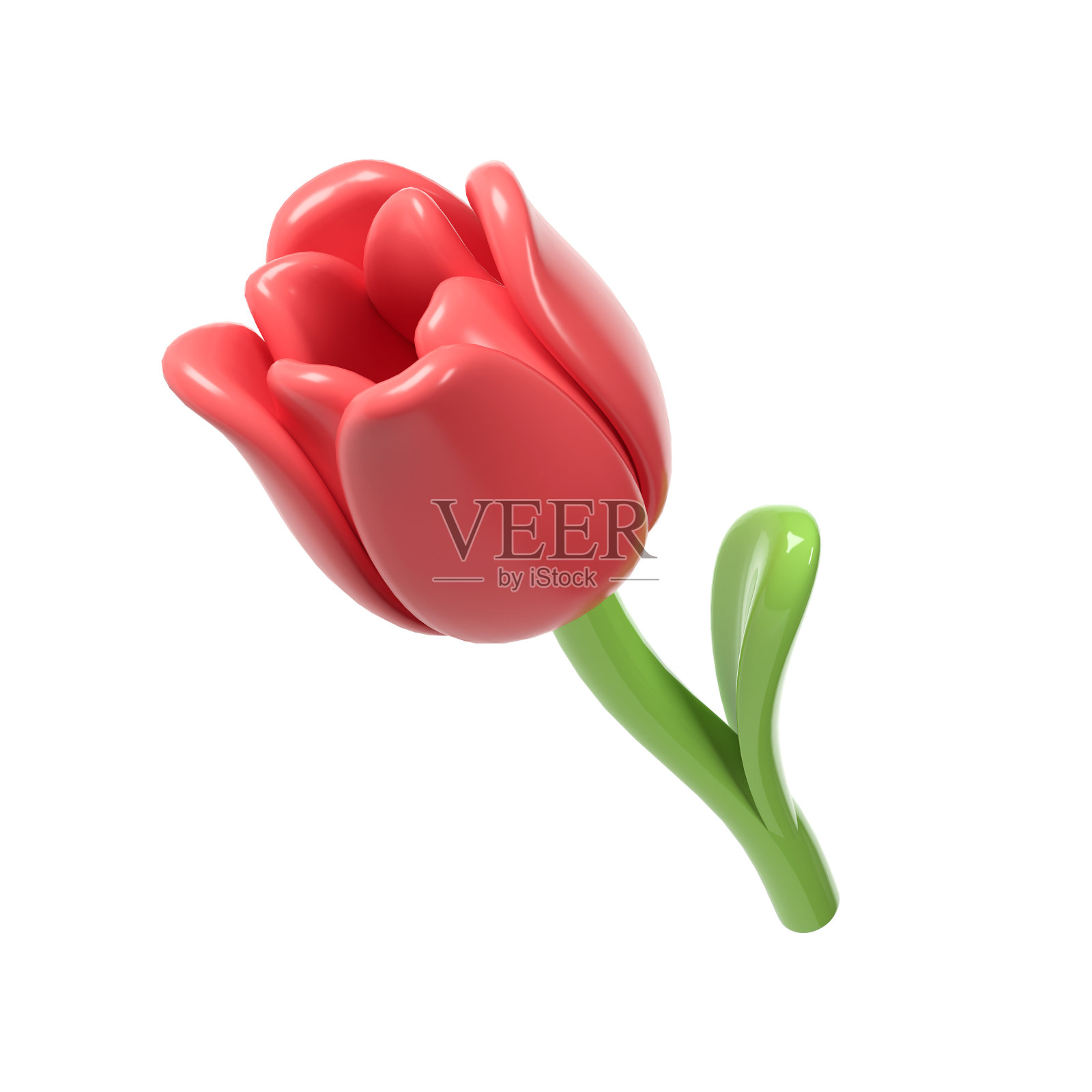 3d红色郁金香花卡通风格的花束或装饰。爱情情人节浪漫的设计孤立的白色背景春天插图照片摄影图片