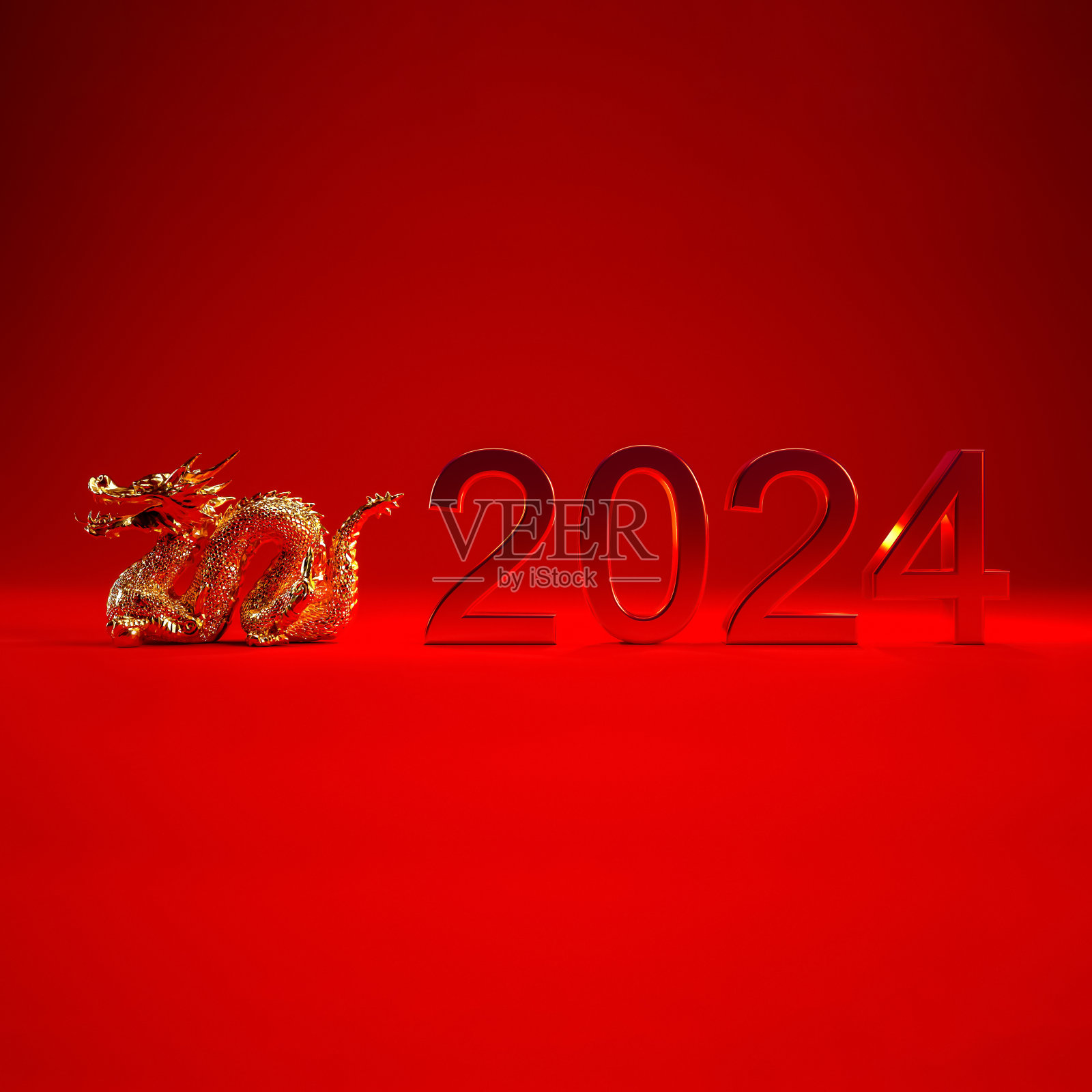 中国新年的背景是2024年，2024年的概念孤立在红色背景上。照片摄影图片