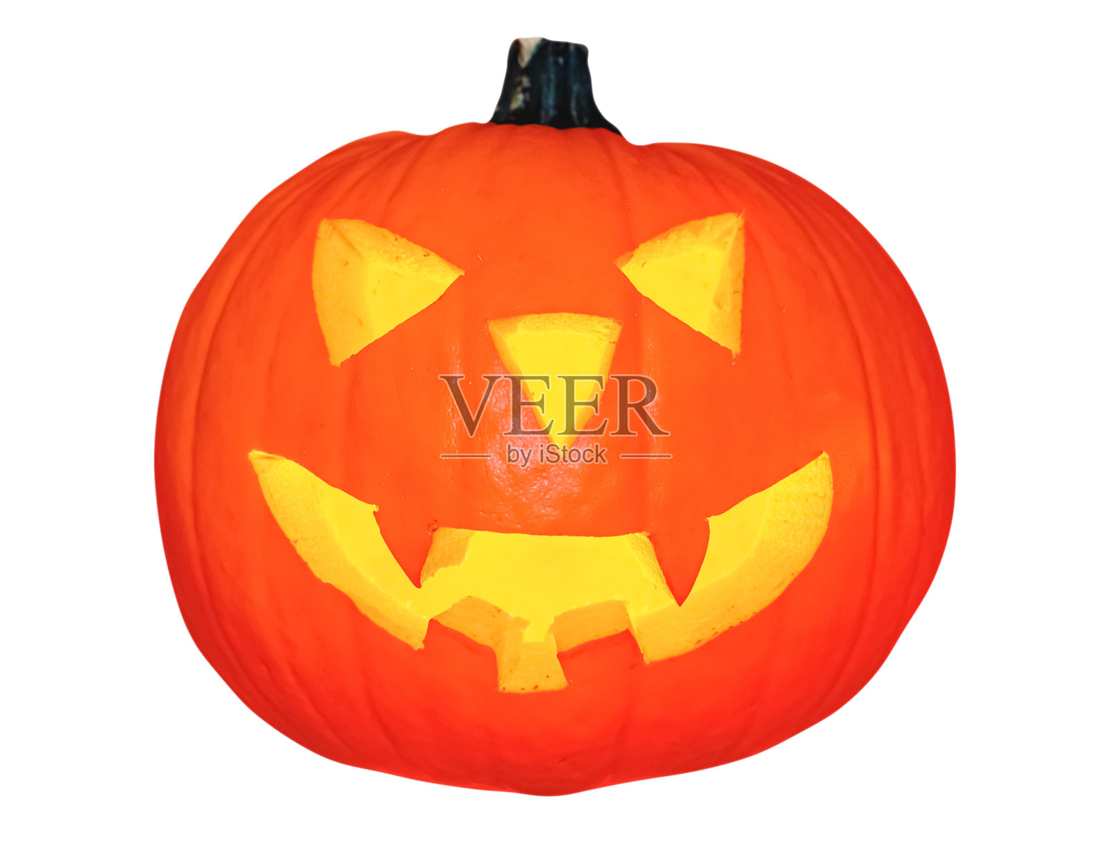 发光的万圣节南瓜孤立在白色的背景。万圣节南瓜没有影子。在室内拍摄。照片摄影图片