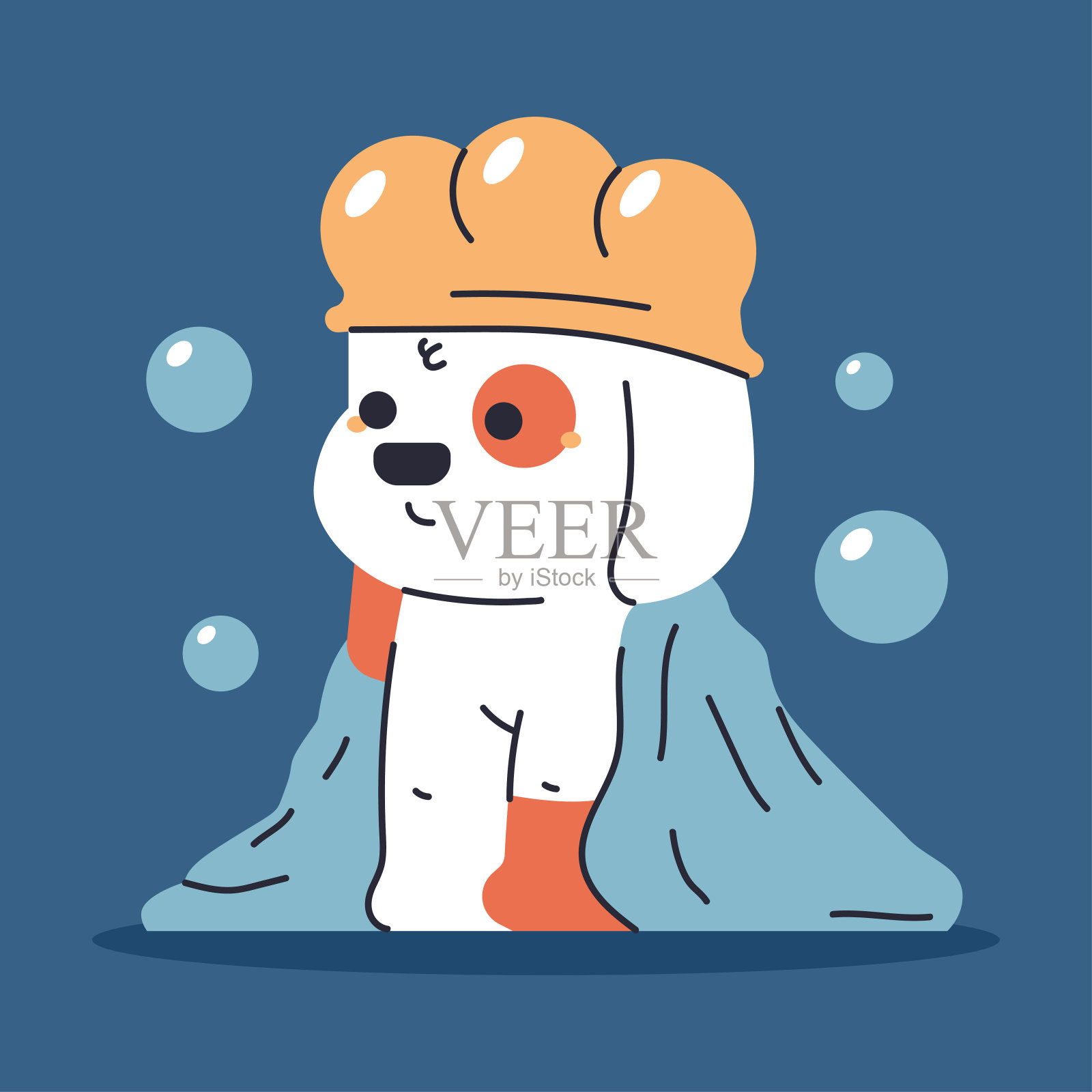 可爱的小狗在浴缸矢量卡通人物插图孤立的背景。插画图片素材