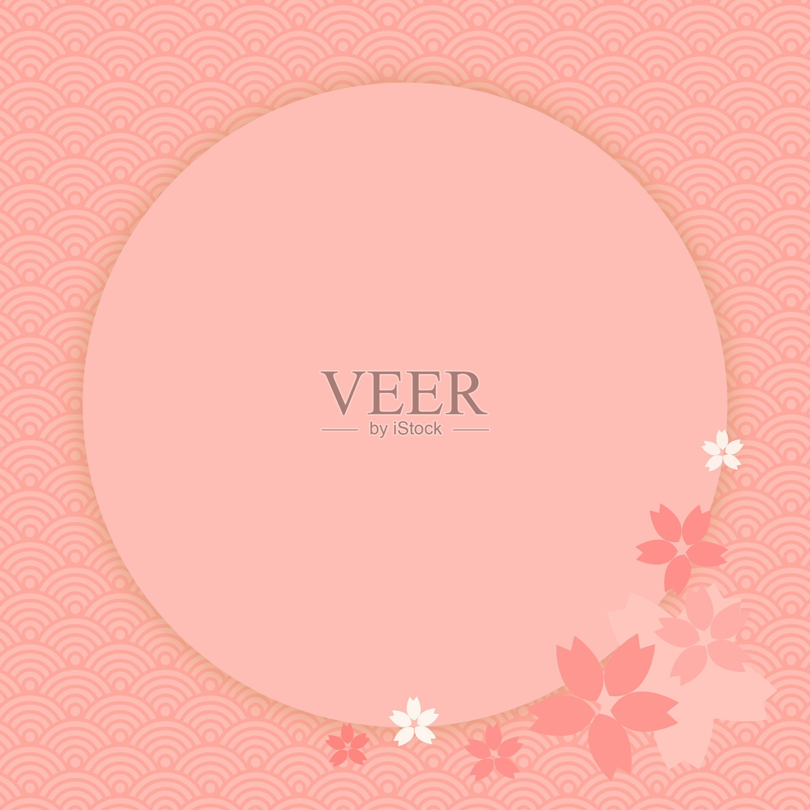 亚洲圆形框架与樱花和传统的青花图案背景与复制空间插画图片素材