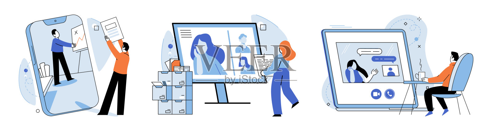 在线交流。成功的在线伙伴关系依赖于有效的沟通和共同的目标插画图片素材