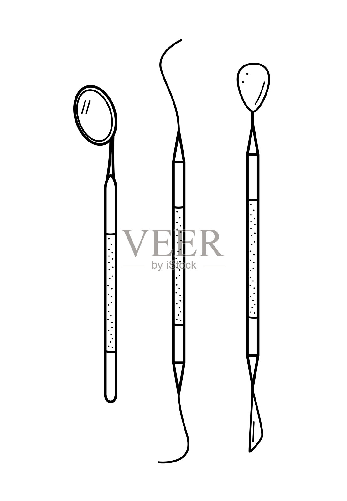 牙医工具图标涂鸦。用于治疗和护理牙齿的牙科元素的矢量插图。插画图片素材
