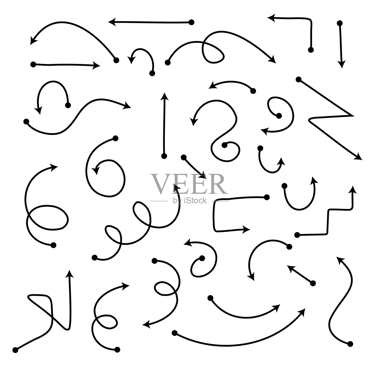 在白色背景上隔离的一组箭头插画图片素材