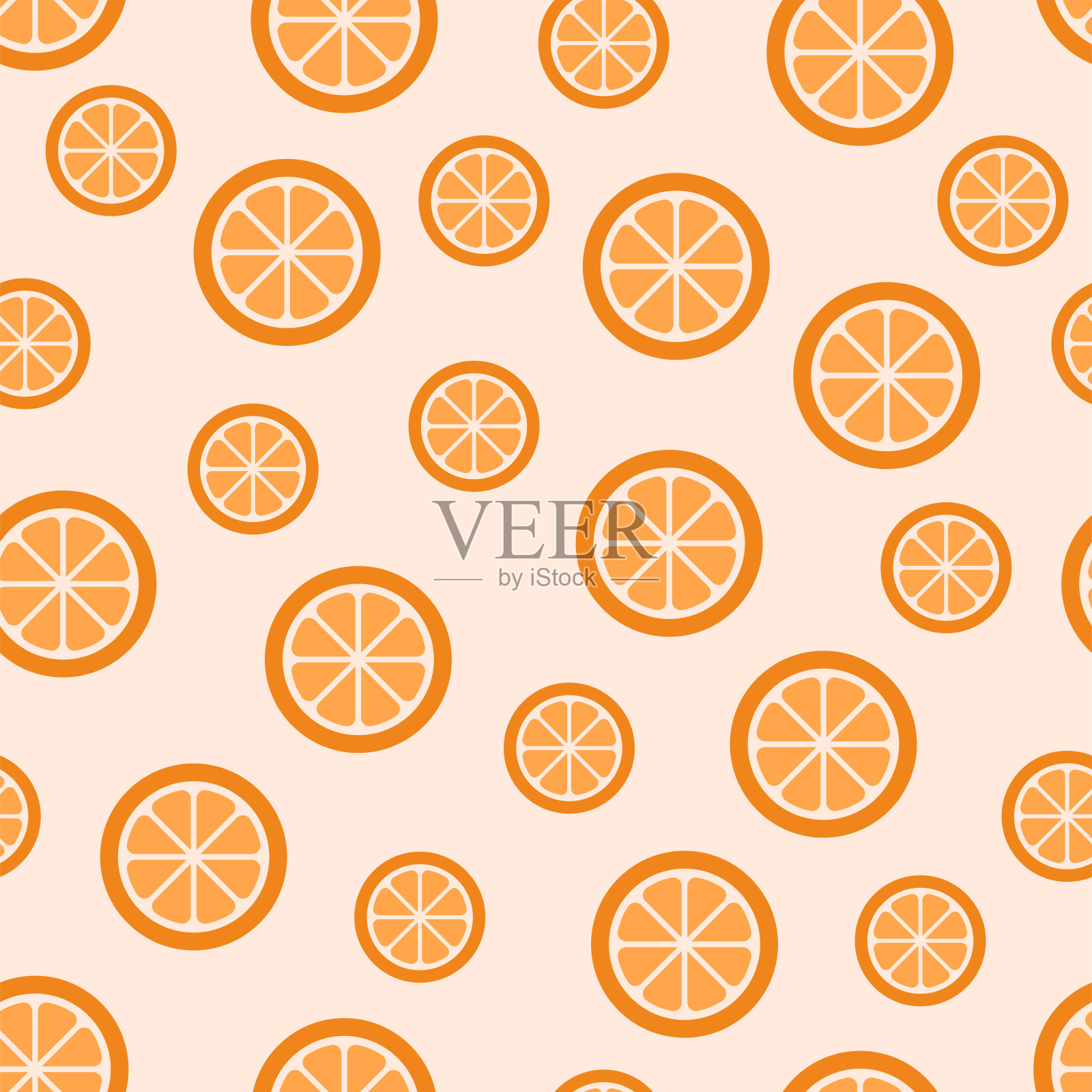 橙色水果图案-不同大小的半橙子在柔和的橙色背景。无缝链接。插画图片素材