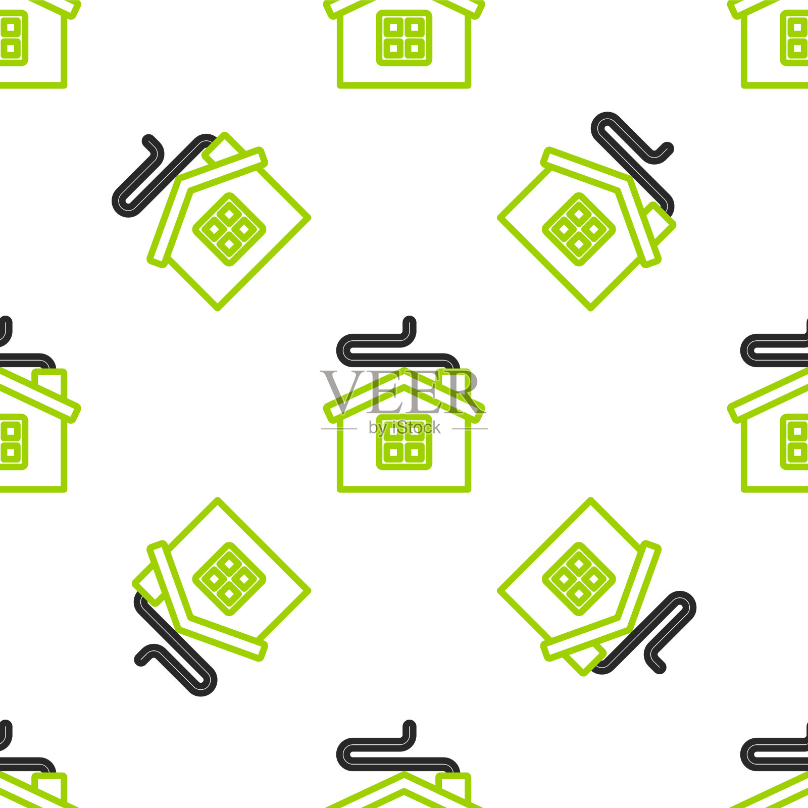 线圣诞快乐的房子图标隔离无缝图案白色背景。家的象征。向量插画图片素材