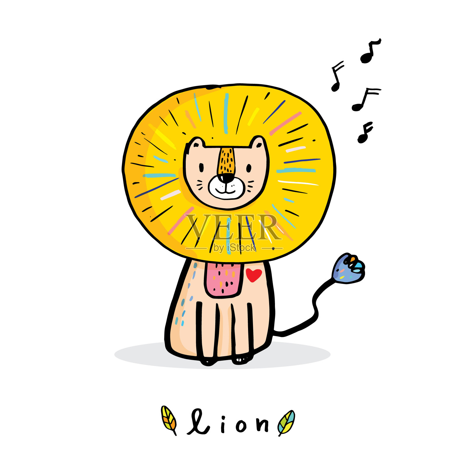 手绘涂鸦可爱的狮子矢量插图插画图片素材