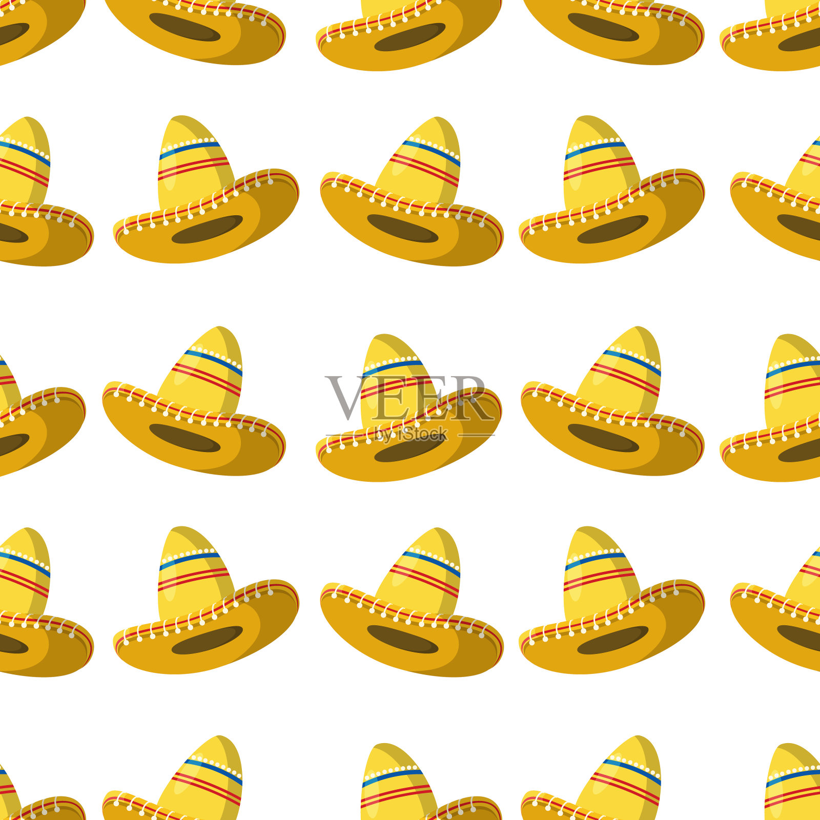 阔边帽无缝图案。墨西哥传统的帽子。插画图片素材