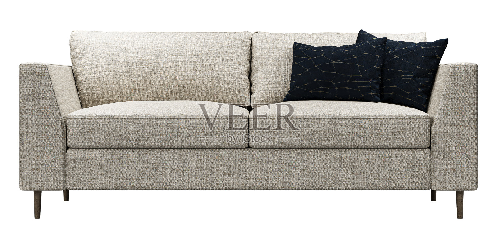 现代和豪华沙发与枕头隔离在白色背景。家具的收藏。照片摄影图片