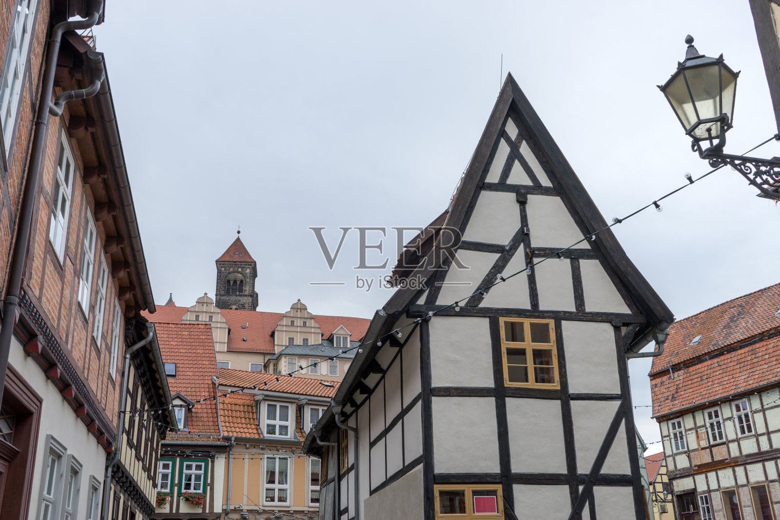 奎德林堡的半木结构房屋照片摄影图片