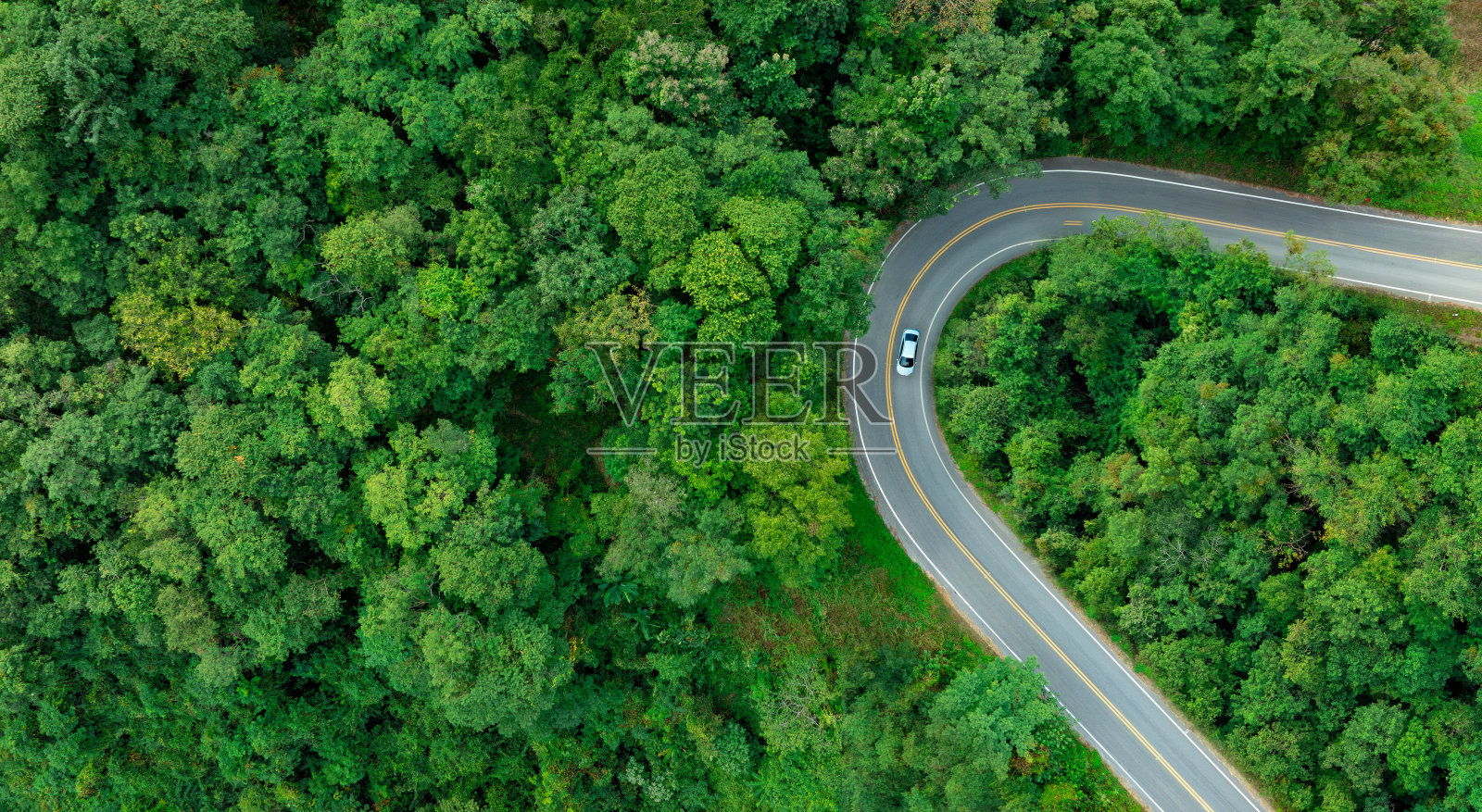 鸟瞰道路和深绿色森林自然景观和高架交通道路探险旅行和交通环境的想法照片摄影图片
