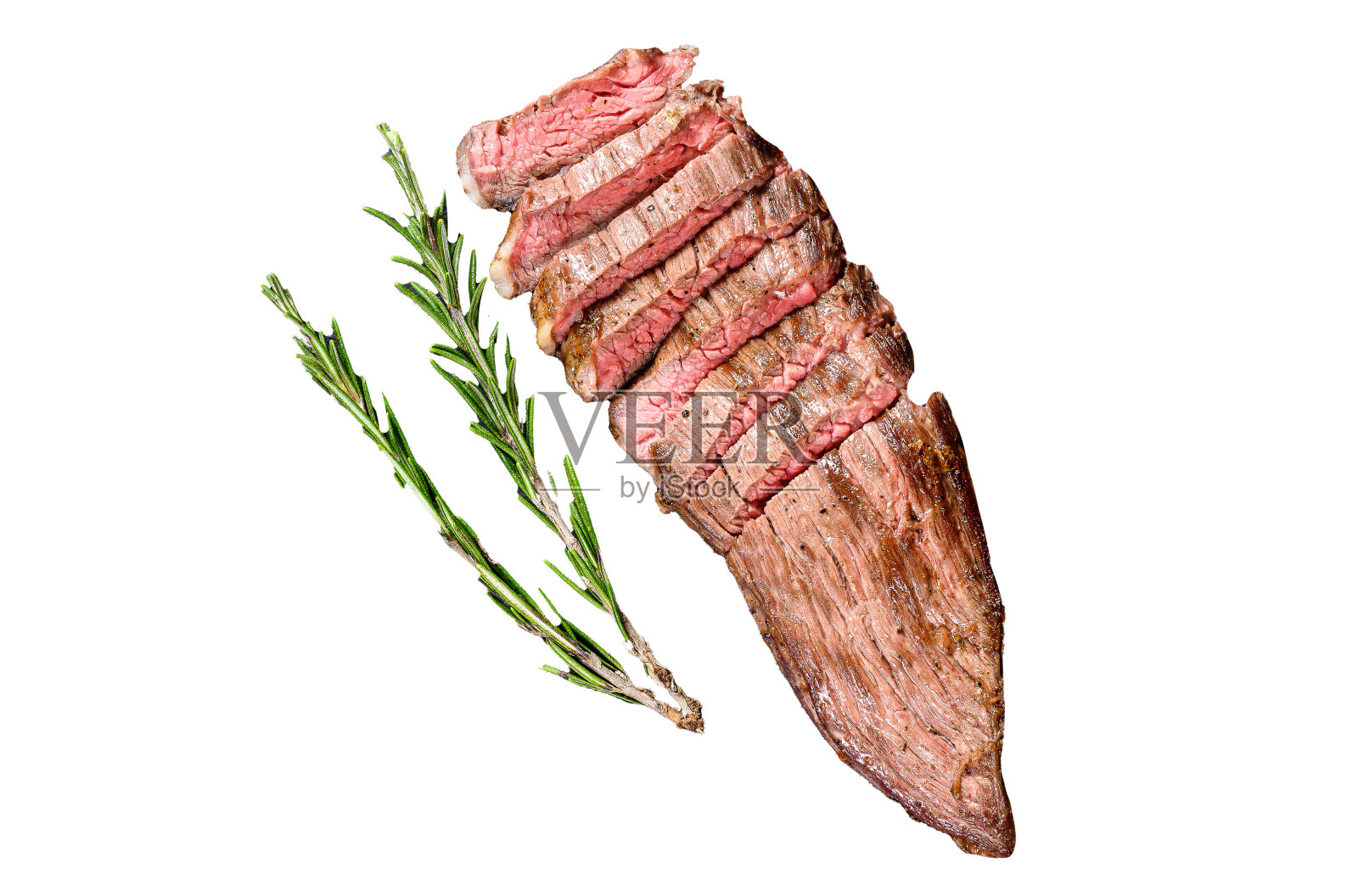 大理石纹牛肉烤牛排中等孤立在白色背景。前视图。照片摄影图片