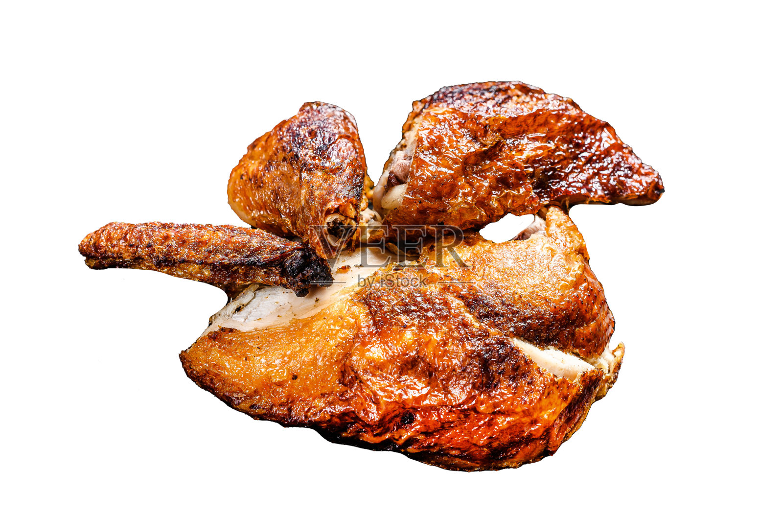 北京风味的炸鸡。孤立在白色背景上。前视图。照片摄影图片