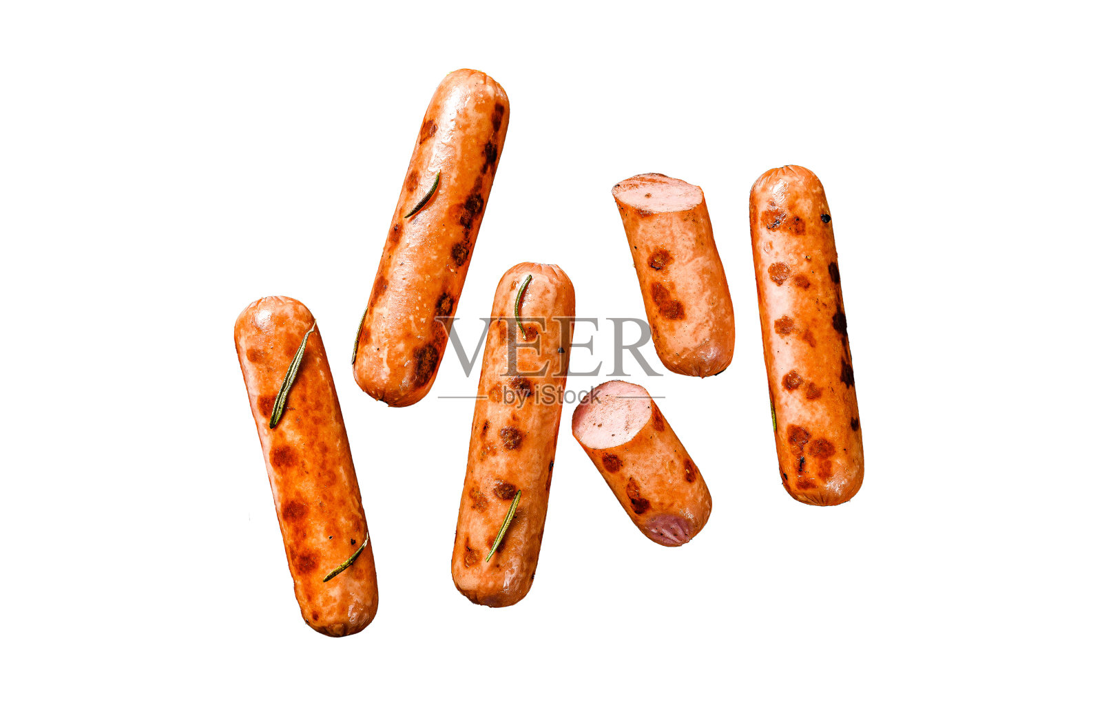 烤猪肉香肠孤立在白色背景上。前视图。照片摄影图片
