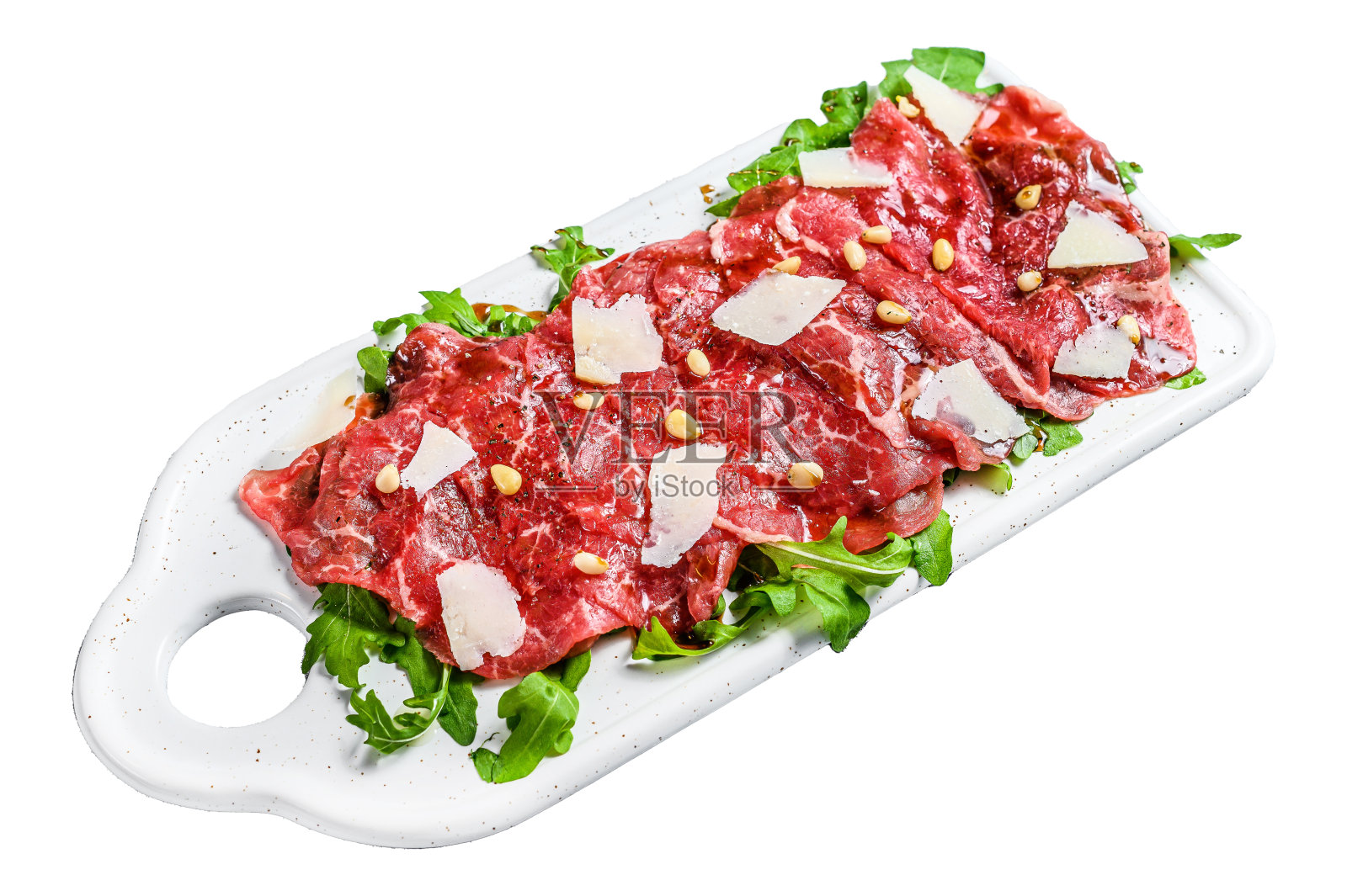 黑安格斯牛肉配帕尔马干酪。孤立在白色背景上。前视图。照片摄影图片