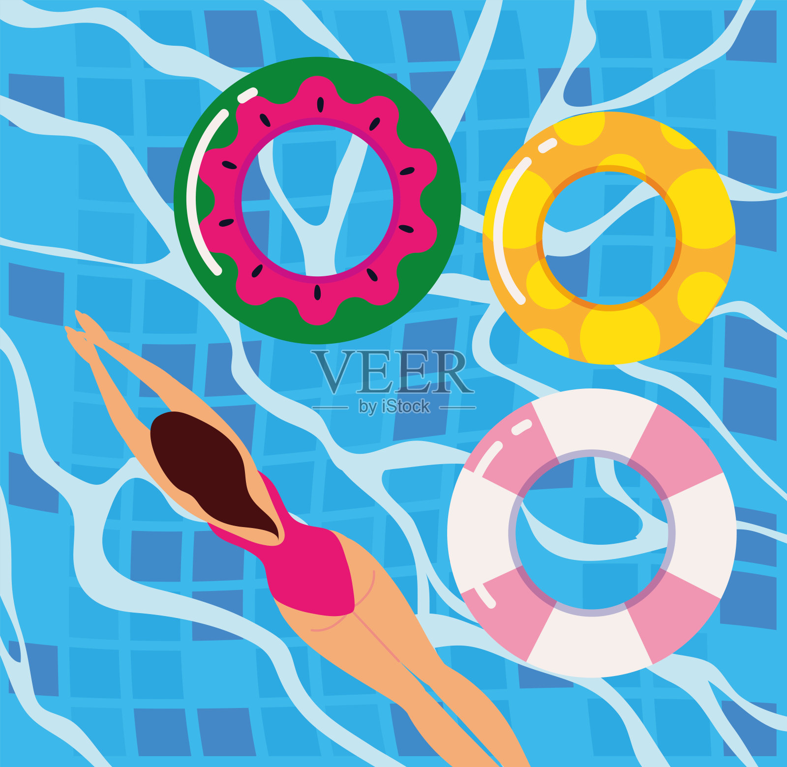 在游泳池游泳的女人插画图片素材