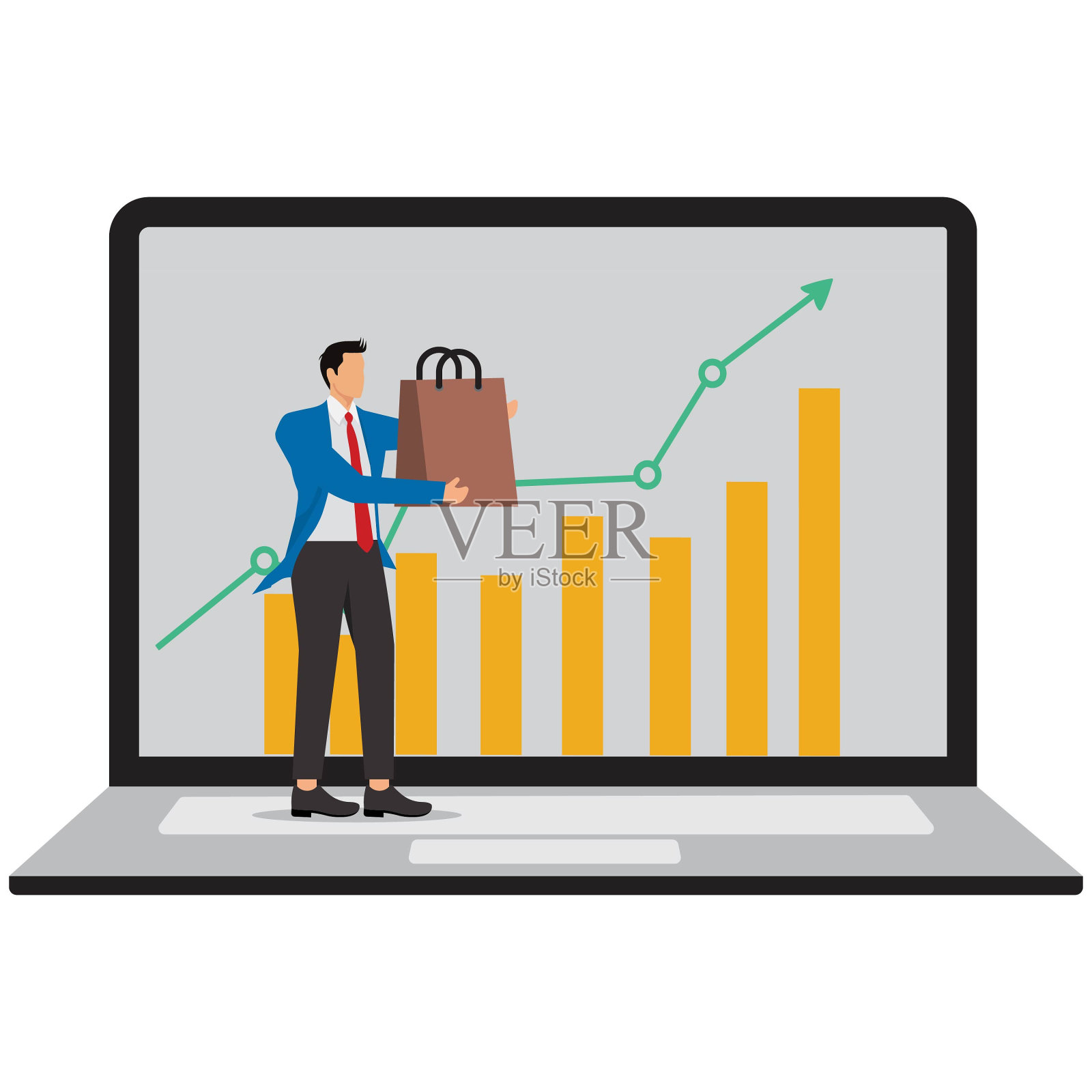 贸易，电子商务，电脑显示器，商人，跳跃，交叉，销售，插画图片素材