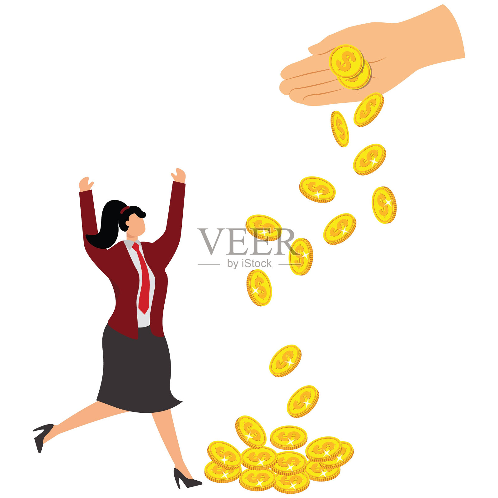 大手给美元钞票来吸引女商人插画图片素材