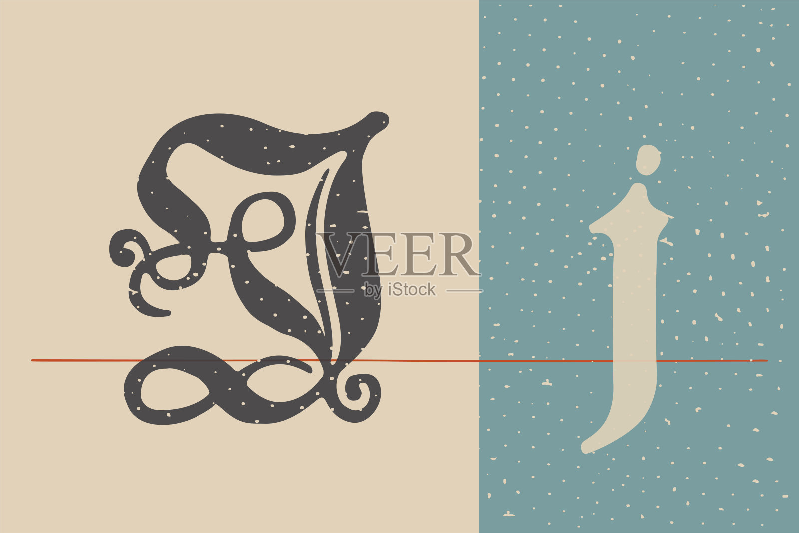 字母J标志套装。中世纪波兰黑体书法。15世纪的施瓦巴赫哥特式字体。插画图片素材