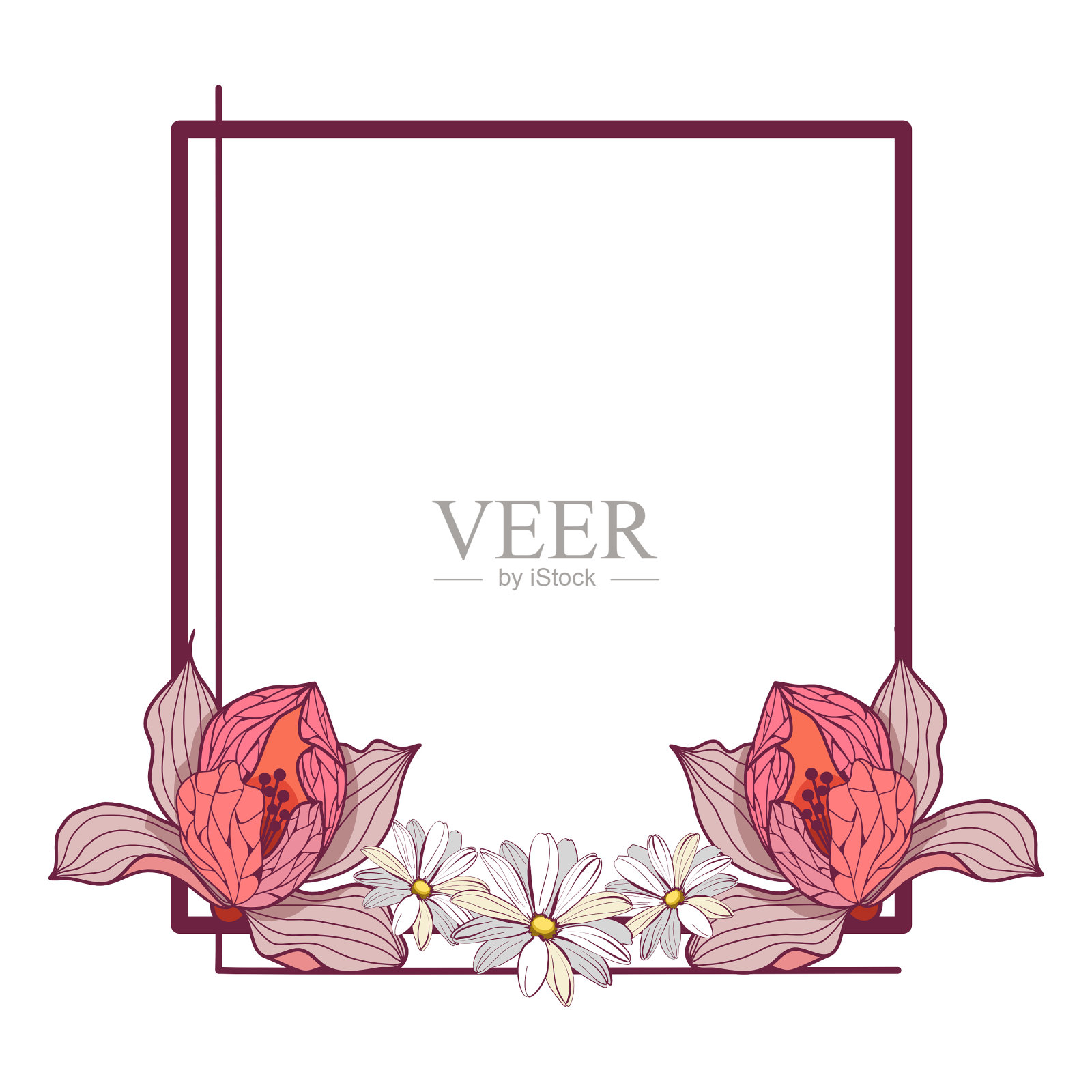 花艺贺卡与木兰和雏菊插画图片素材