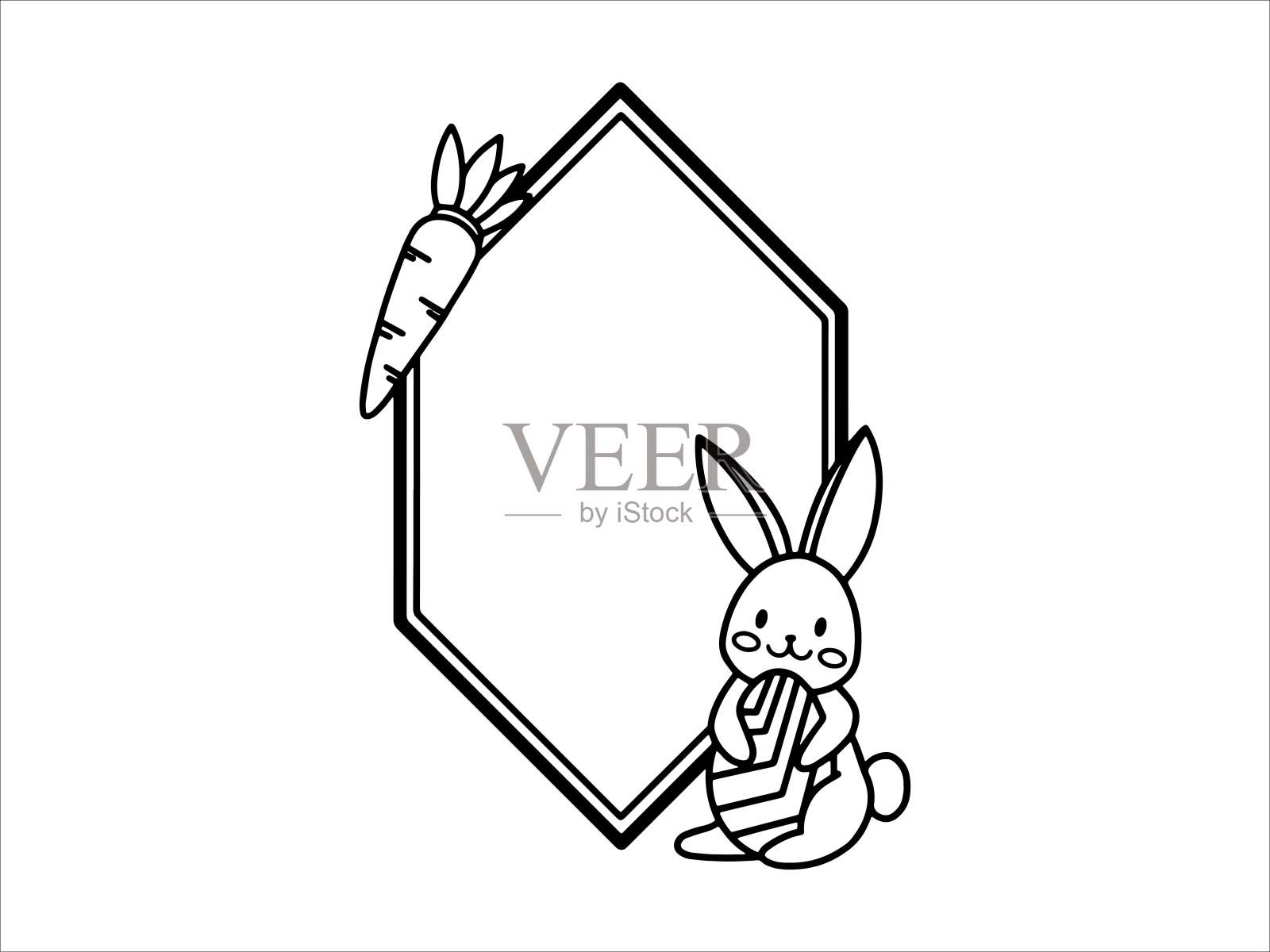 复活节背景与框架插图。框架背景复活节彩蛋和兔子。复活节背景与框架和兔子。复活节背景与可爱的兔子框架。复活节彩蛋和兔子框架背景。复活节彩蛋框架背景插图插画图片素材