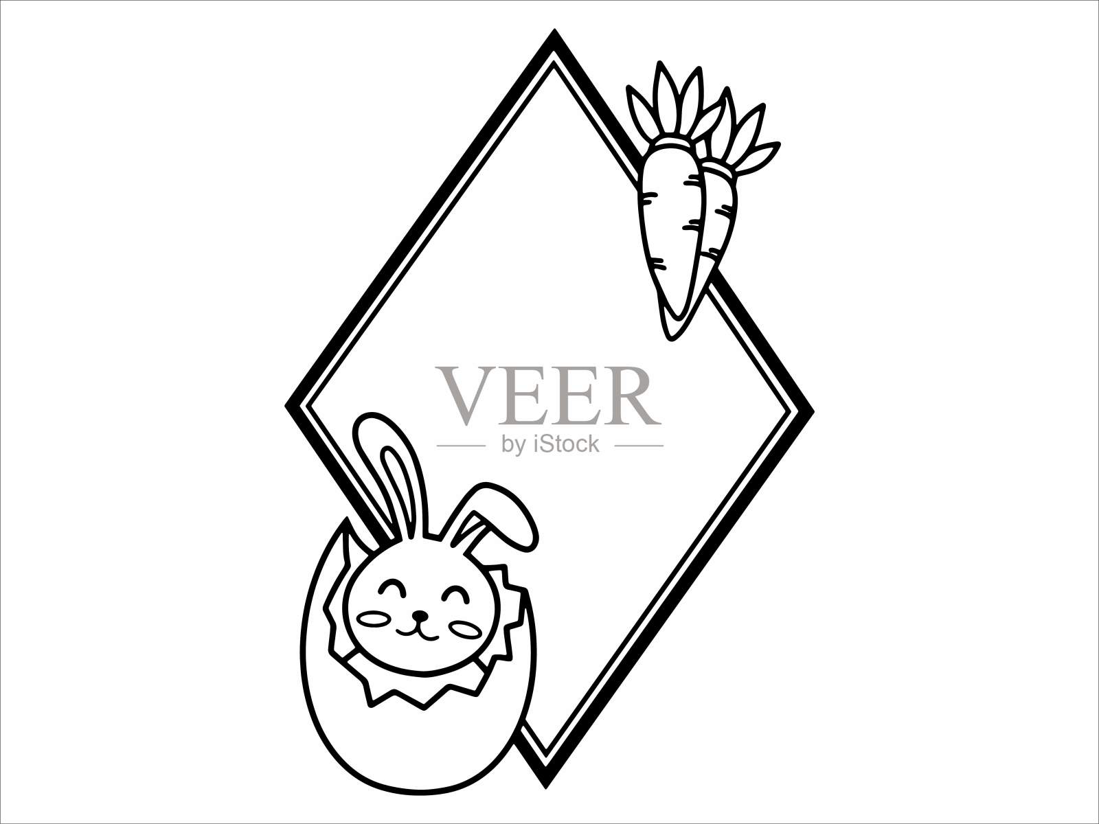 复活节背景与框架插图。框架背景复活节彩蛋和兔子。复活节背景与框架和兔子。复活节背景与可爱的兔子框架。复活节彩蛋和兔子框架背景。复活节彩蛋框架背景插图插画图片素材