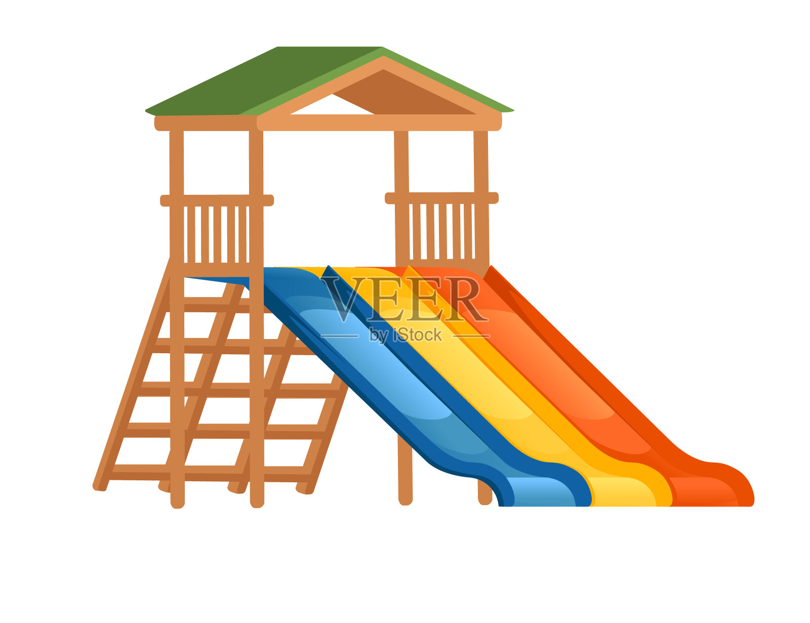 孩子们滑操场与塔和梯子矢量插图隔离在白色背景上插画图片素材