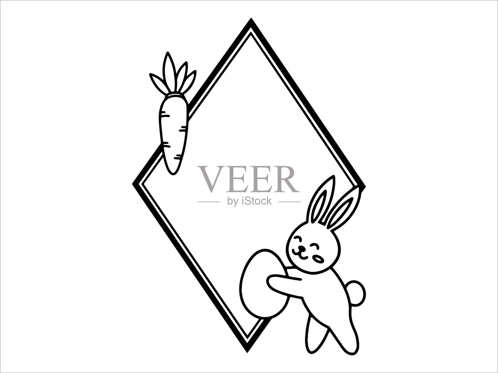 复活节背景与框架插图。框架背景复活节彩蛋和兔子。复活节背景与框架和兔子。复活节背景与可爱的兔子框架。复活节彩蛋和兔子框架背景。复活节彩蛋框架背景插图插画图片素材