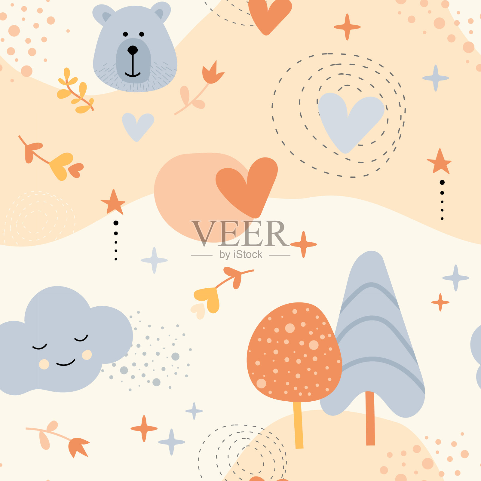 波西米亚婴儿图案。波西米亚风格的无缝婴儿图案。插画图片素材