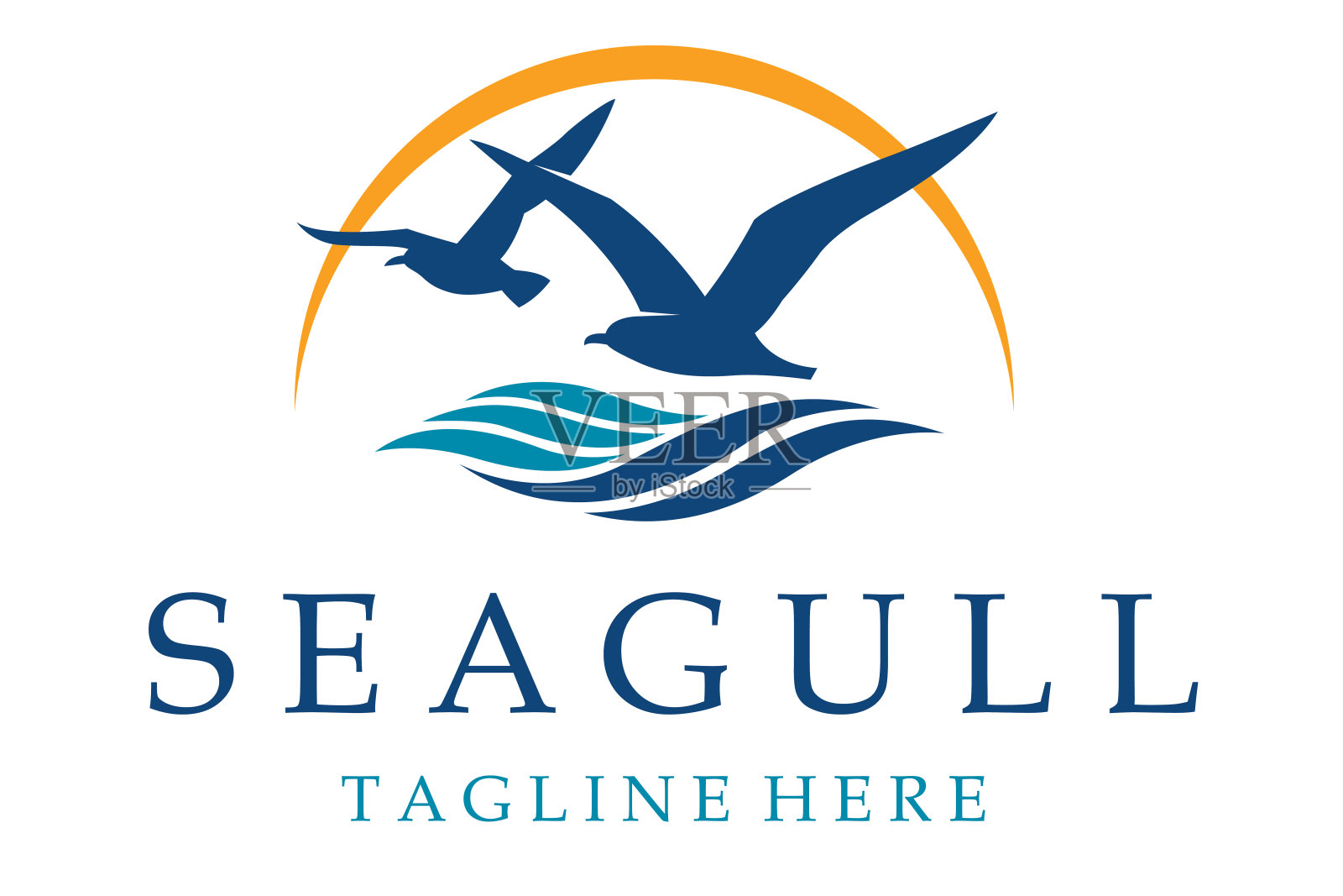 海浪和海鸥插画图片素材