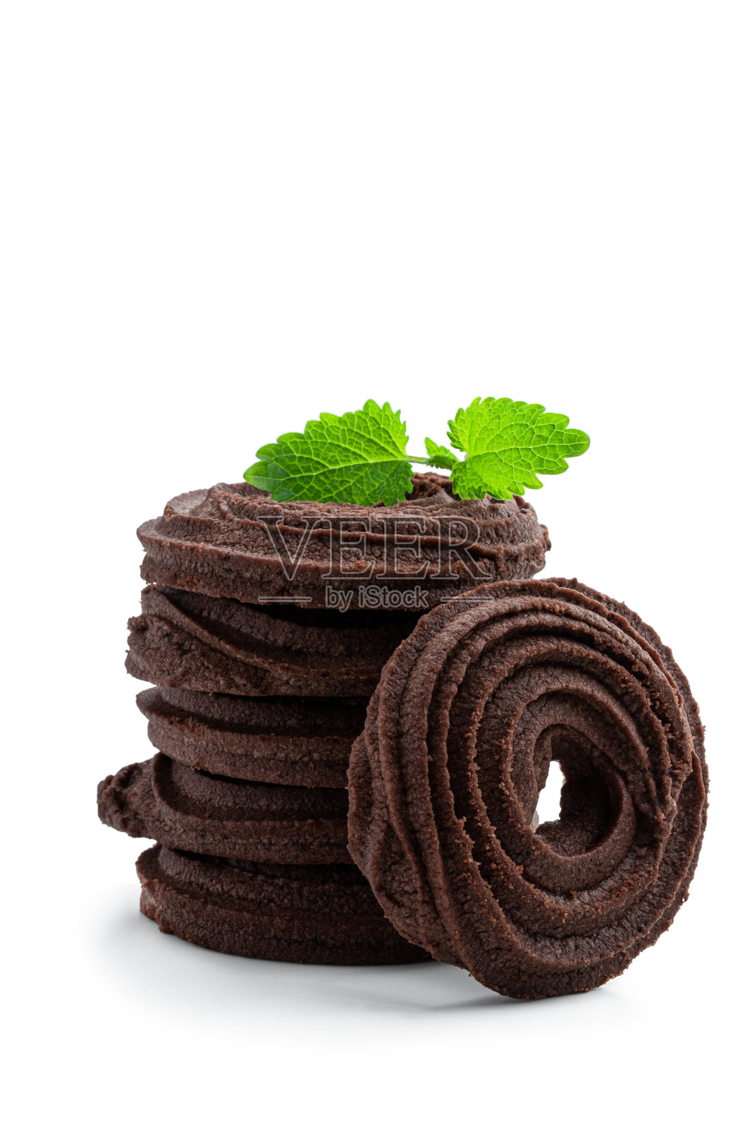 一堆黄油巧克力饼干孤立在白色照片摄影图片