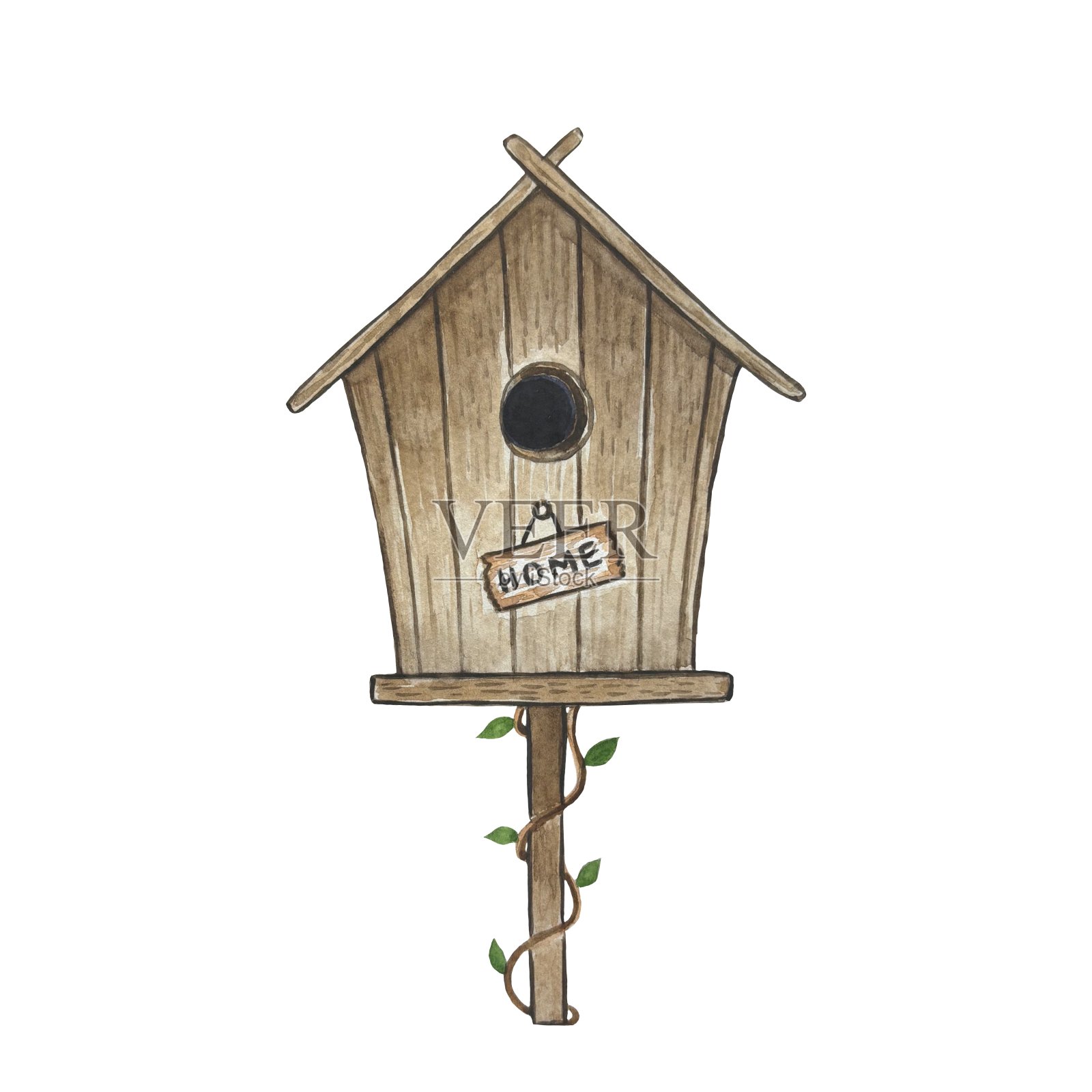 手绘鸟屋，水彩插图插画图片素材