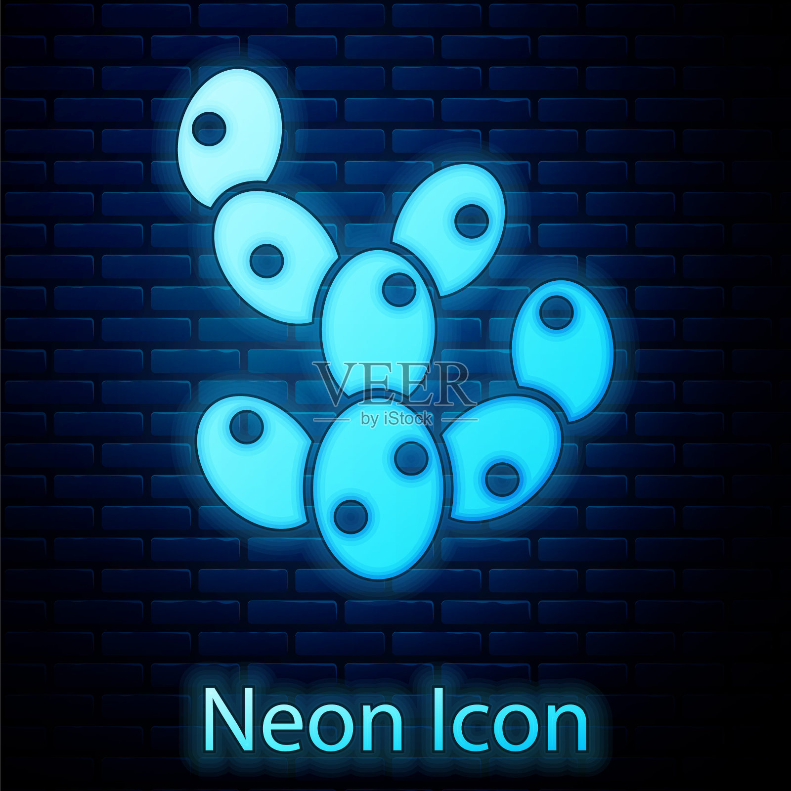 发光的霓虹仙人掌图标孤立的砖墙背景。向量插画图片素材