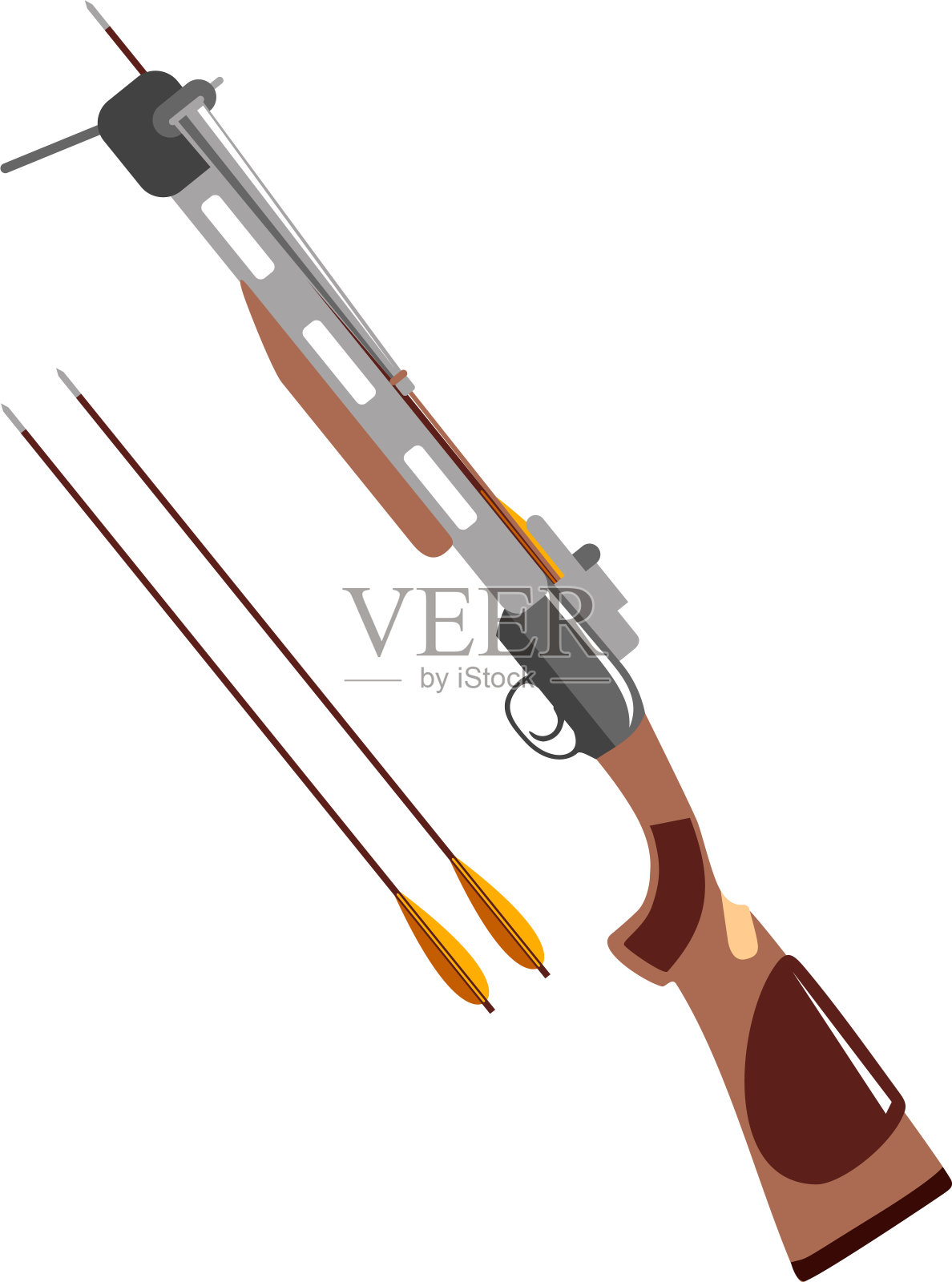 传统狩猎弩与螺栓孤立图标在平面风格。矢量插图。插画图片素材