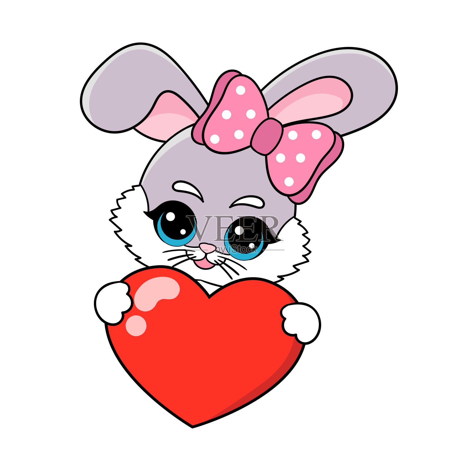 小兔子爪子里夹着一颗红心。矢量图插画图片素材