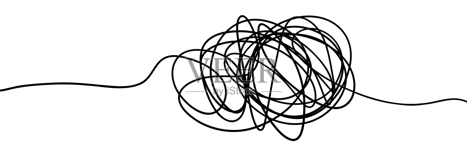 混沌手绘涂鸦素描圆对象与开始和结束孤立的白色背景插画图片素材