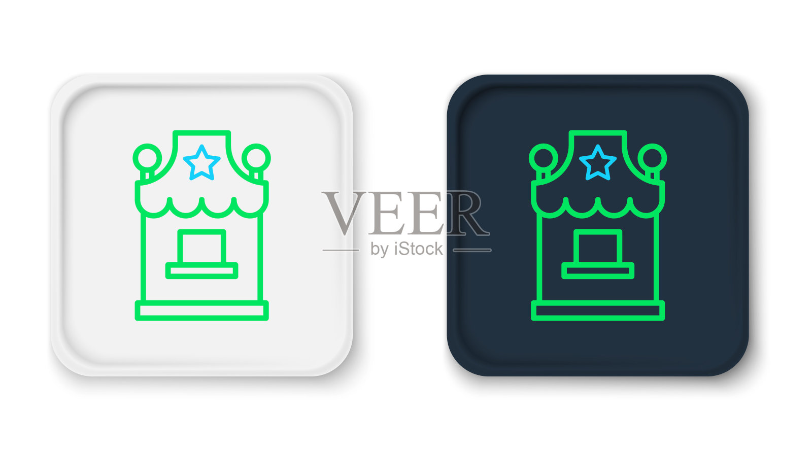 线票票房图标孤立的白色背景。售票亭用于出售景点和体育活动的门票。色彩缤纷的轮廓概念。向量插画图片素材