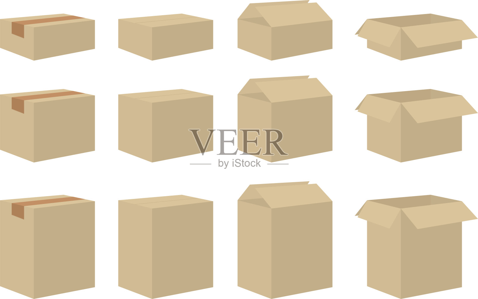 棕色纸板箱套装插画图片素材