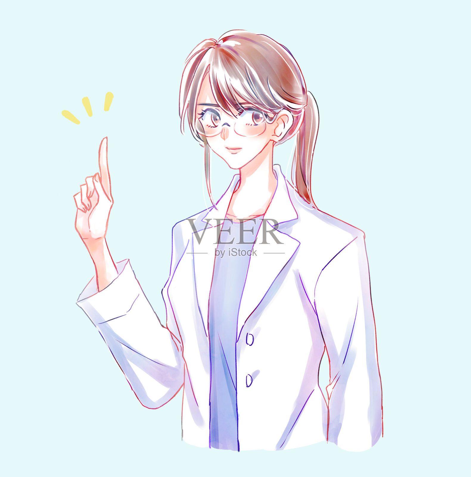 一个穿白大褂的女人举起她的食指插画图片素材